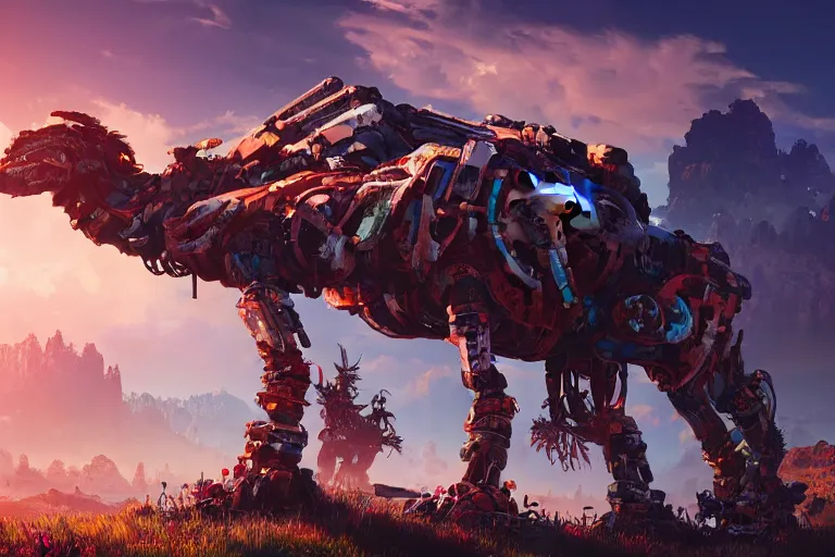 Image similar to tideripper machine mecanical creature robot of horizon forbidden west horizon zero dawn radiating a glowing aura global illumination ray tracing hdr fanart arstation by ian pesty and alena aenami artworks in 4 k