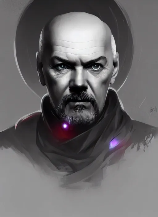 Image similar to « a portrait o cyberpunk vladimir lenin, glowing eyes, a digital painting by charlie bowater, featured on cgsociety, fantasy art, behance hd, wiccan, artstation hd »