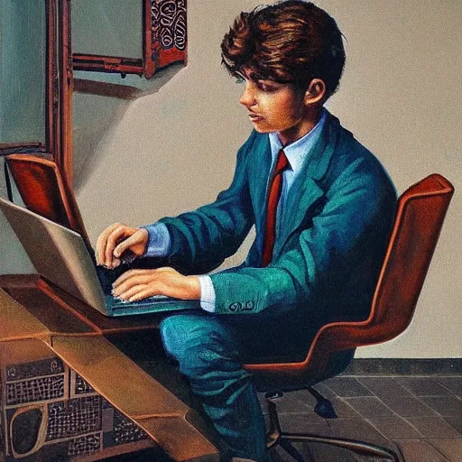 Prompt: detailed intricate socialrealism painting of web designer with laptop, heroic, beautiful