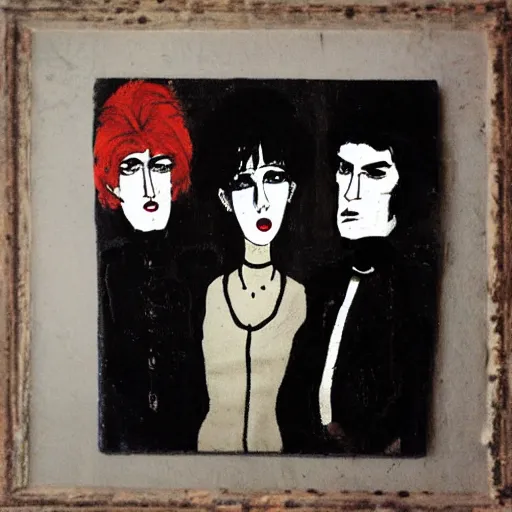 Image similar to a punk rock band in the style of modigliani