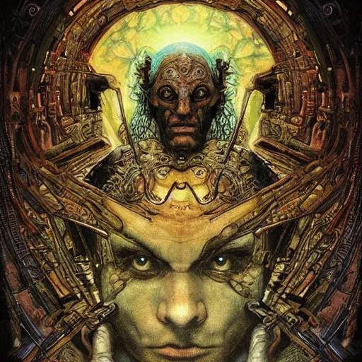 Prompt: portrait of golem the earth warrior made with rock and black obsidian and thunder by Jeff Easley and Peter Elson + beautiful eyes, beautiful face + symmetry face + border and embellishments inspiried by alphonse mucha, fractals in the background, galaxy + baroque, gothic, surreal + highly detailed, intricate complexity, epic composition, magical atmosphere + masterpiece, award winning + trending on artstation
