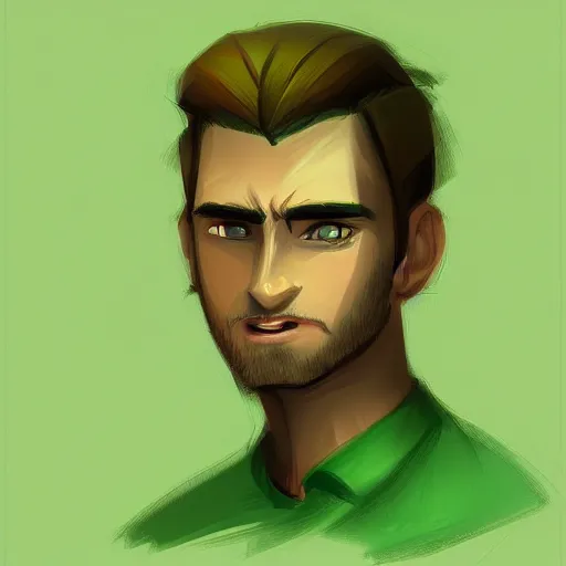 Prompt: a digital painting of a man in a green shirt, concept art by mor than, deviantart contest winner, digital art, official art, concept art, 2 d