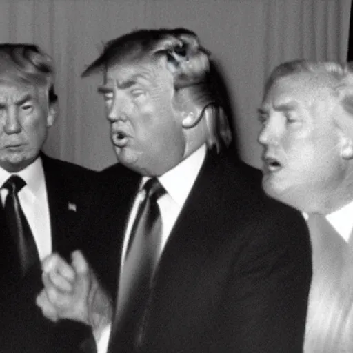 Prompt: A old and very blurry and grainy ominous screen footage of Donald Trump with an alien