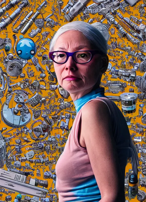 Image similar to portrait of a woman with biotech parts by Geof Darrow, 35mm focal length, hyper detailled, 4K