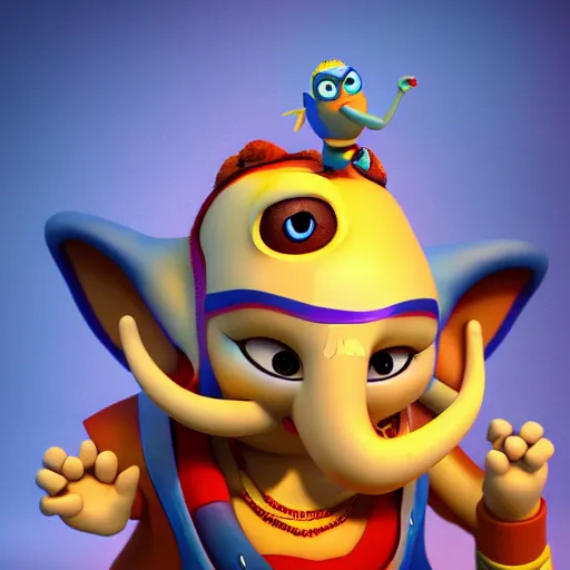 Image similar to ganesh as pixar cartoon character unreal engine, octane render, digital art, trending on artstation, 8 k, detailed, atmospheric, immaculate