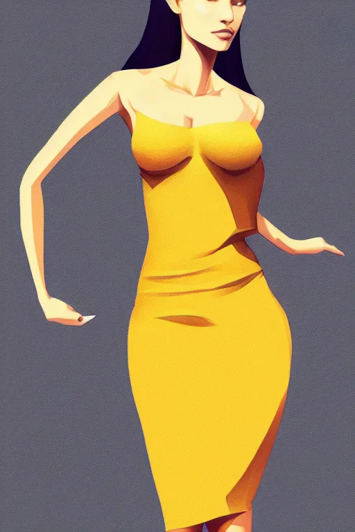 Prompt: full length illustration of beautifully female with amazing body figure wearing tight dress, ponytail hair, digital painting, trending on art station and devian art, pop art, low polygons illustration