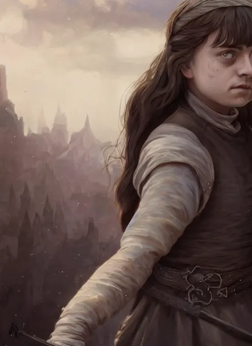 Image similar to arya stark, game of thrones, super highly detailed, professional digital painting, concept art, smooth, sharp focus, no blur, no dof, extreme illustration, unreal engine 5, photorealism, hd quality, 8 k resolution, cinema 4 d, 3 d, beautiful, cinematic, art by artgerm and greg rutkowski and alphonse mucha and loish and wlop