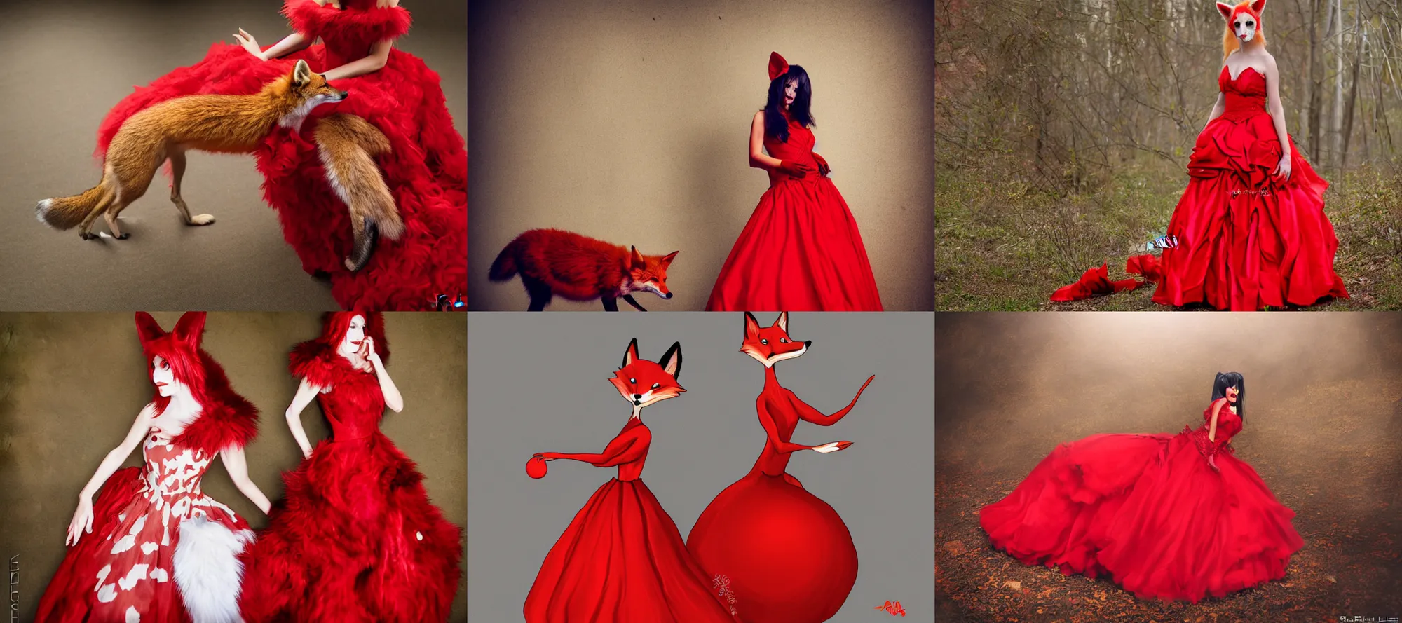 Prompt: keanu reaves anthro fox wearing red ball gown, by rilex lenov