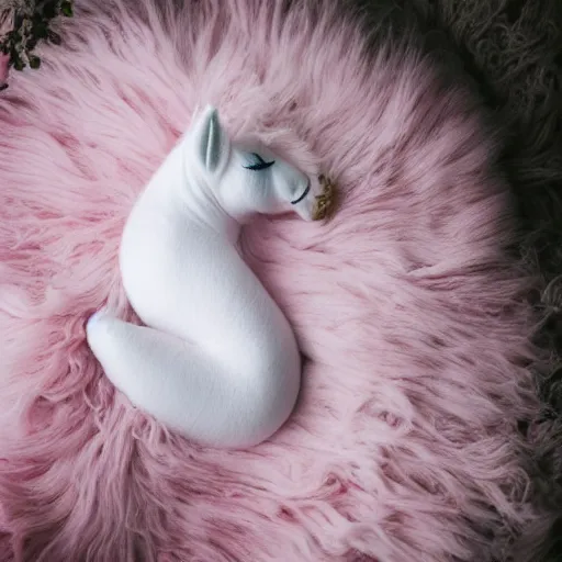 Image similar to baby unicorn sleeping on pink cloud