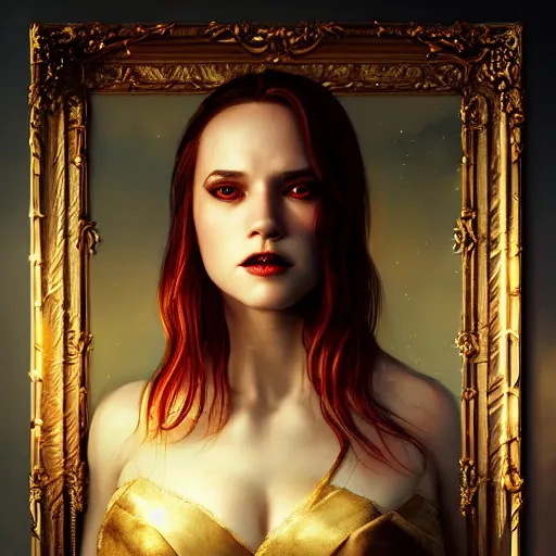 Image similar to Riveting high society regal female vampire portrait, atmospheric lighting, painted, intricate, volumetric lighting, beautiful, rich deep colors masterpiece, golden hour, sharp focus, ultra detailed, by Leesha Hannigan, Ross Tran, Thierry Doizon, Kai Carpenter,Ignacio Fernández Ríos