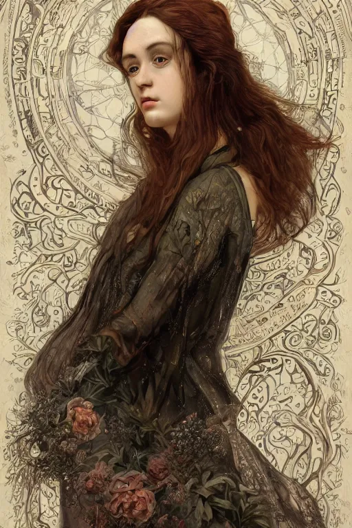 Image similar to An extremely beautiful pre-raphaelite portrait of a very beautiful and cute witch, surreal, ultradetailed, intricate, elegant, digital art painting, concept art, smooth, sharp focus, poster art, art cover illustration, regal, award winning picture, extremely detailed masterpiece, sense of awe, featured on artstation, Artgerm, effervescent punk kawaii-noir pastel bubbles, winning award piece, ethereal rainbows, Aetherpunk, low-key neon lightning, stormy weather, Exquisite details, 8K detail post-processing, matte, oil painting