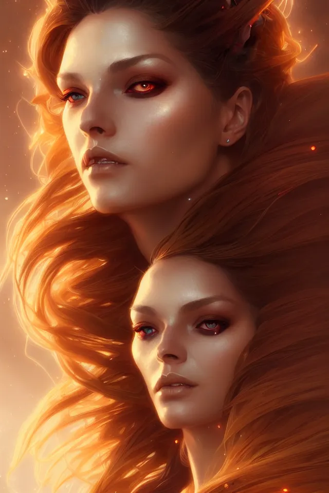 Image similar to futuristic woman portrait, sci-fi, amber eyes, face, long hair, fantasy, intricate, elegant, highly detailed, digital painting, artstation, concept art, smooth, sharp focus, illustration, art by artgerm and greg rutkowski and alphonse mucha