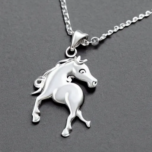 Image similar to a cute silver unicorn necklace pendant, 3 d rendering, elegant, noble, stylish