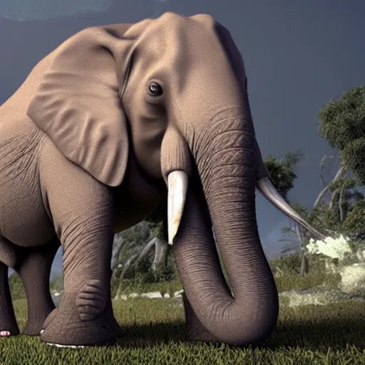 Image similar to the kardashian eating a dead elephant, grotesque, ultra hd, unreal engine