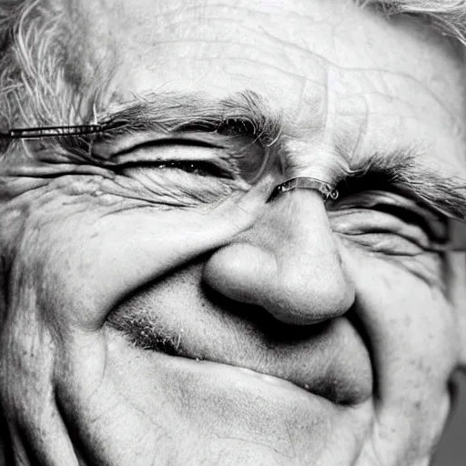 Prompt: microscope image of a smiling old man
