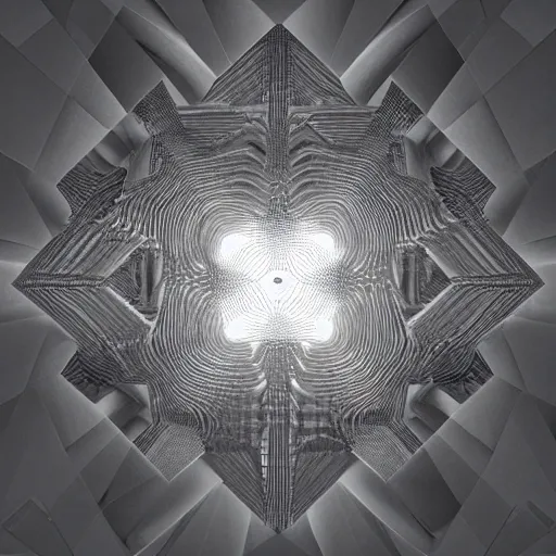 Image similar to Hyperbolic infinite square, soft lighting, crepuscular rays, realistic octane render, 8k, ultra detailed, concept art, art by Escher, style by H. R. GIGER