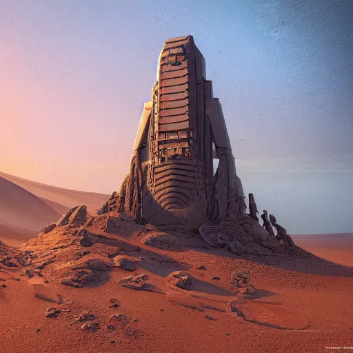 Image similar to Intricate detailed illustration, Monument to the Revolution of the people of Moslavina on the surface of Mars, cinematic lighting, by Philip Hood, wide angle, volumetric light scattering, 8k, artstation, concept art,