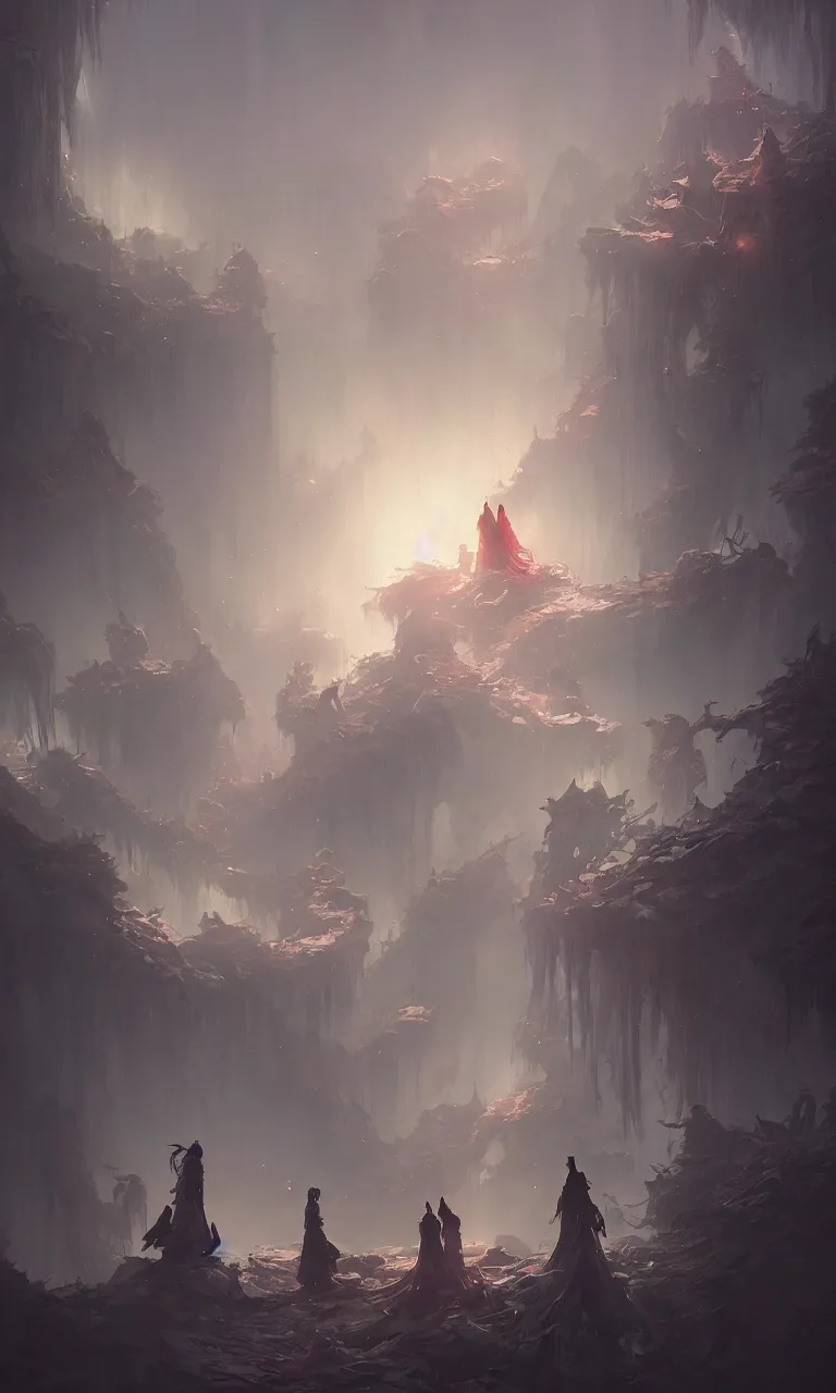 Prompt: chinese horror detailed art, paper wedding dress, cinematic view, detailed, concept art, lhigh detail, dark fantasy lighting, volumetric, trending on artstation, by jordan grimmer, huge scene, art greg rutkowski