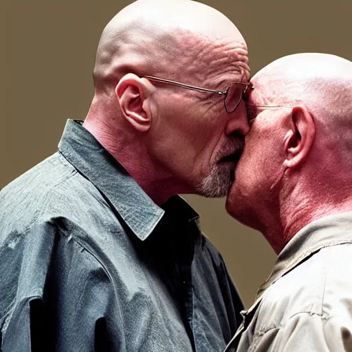 Image similar to Walter White and Mike Ehrmantraut kissing