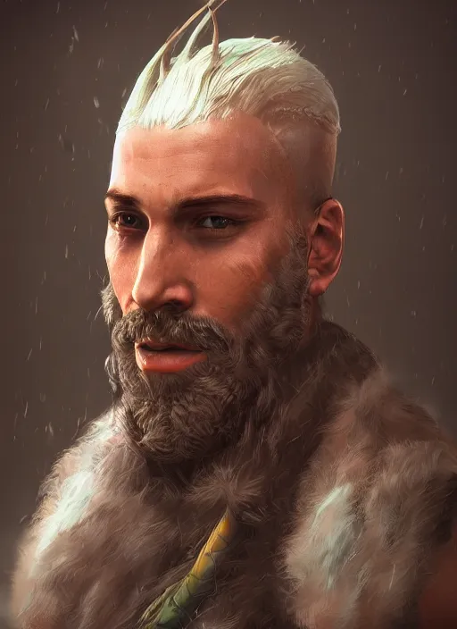 Image similar to A fantasy comic book style portrait painting of a male mystic druid, unreal 5, DAZ, hyperrealistic, octane render, RPG portrait, dynamic lighting