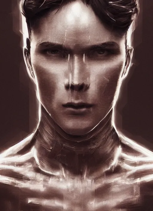 Image similar to a highly detailed long shot photo of masculin male face portrait, futurism, rococo cyber neon lighting, detailed futuristic fibonacci jewelry, profile posing, hyper photorealistic, crispy quality, digital photography, trending in pinterest, cinematic, 4 k ultra hd, art by pascal blanche, art by greg rutkowski, art by artgerm,