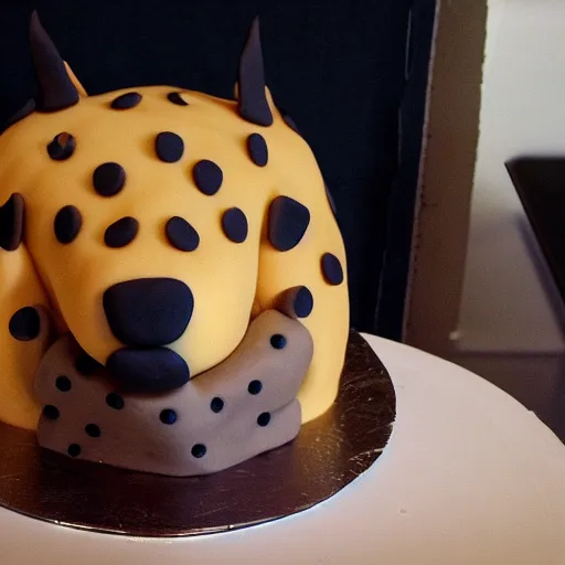 Image similar to a birthday cake with a hyena sitting on top