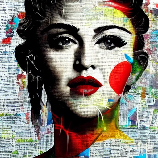 Image similar to portrait of madonna, artwork by sandra chevrier