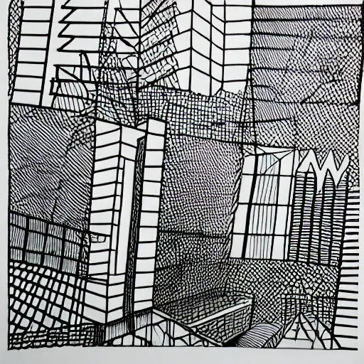 Image similar to a sharpie drawing of a bauhaus plant garden