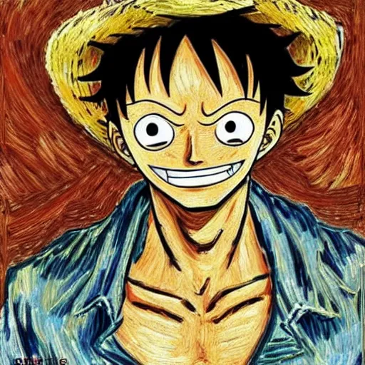 Prompt: One Piece Luffy, Van Gogh style