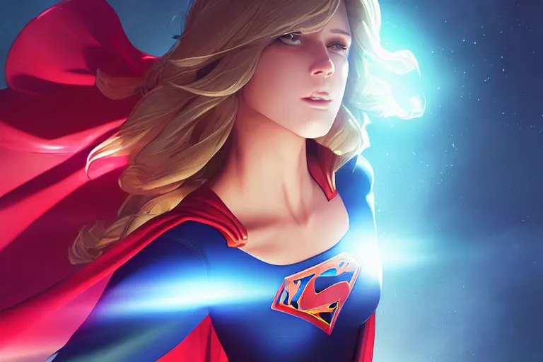 Prompt: supergirl, single subject, scenic full shot, ambient lighting, detailed face, by makoto shinkai, stanley artgerm lau, wlop, rossdraws