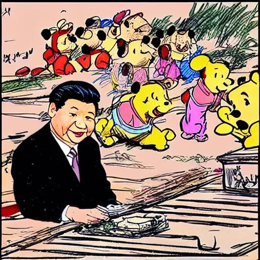 Prompt: President Xi Jinping drawn like Winnie the Pooh by Walt Kelly