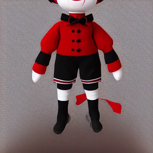 Image similar to cute fumo plush of a gothic boy in a red and black uniform, laces and ribbons, soft shadow, vray