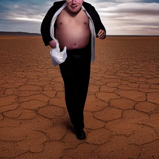 Prompt: A photo of Boris Johnson in underwear and a gask mask, Breaking Bad, New Mexico desert, cinematic lighting, RV