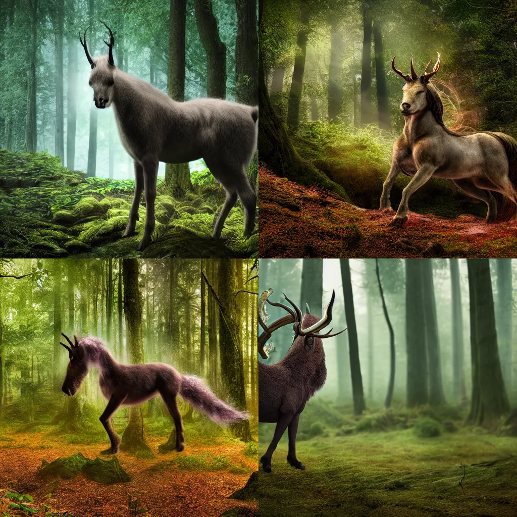 Prompt: Professional Photography Of A Mythical Beast In A Forest, 4K, Photorealistic, Extremely Detailed