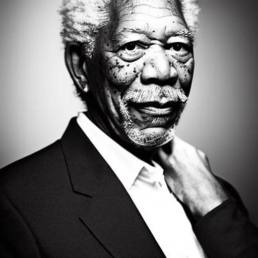 Prompt: beautiful professional black and white portrait photograph of morgan freeman, studio lighting, stunning, 4 k