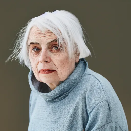 Prompt: Billie Eilish as an old lady, XF IQ4, 150MP, 50mm, F1.4, ISO 200, 1/160s, natural light