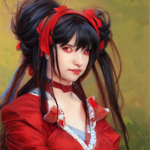 Image similar to Reimu Hakurei portrait art by Donato Giancola and Bayard Wu, digital art, trending on artstation, 4k