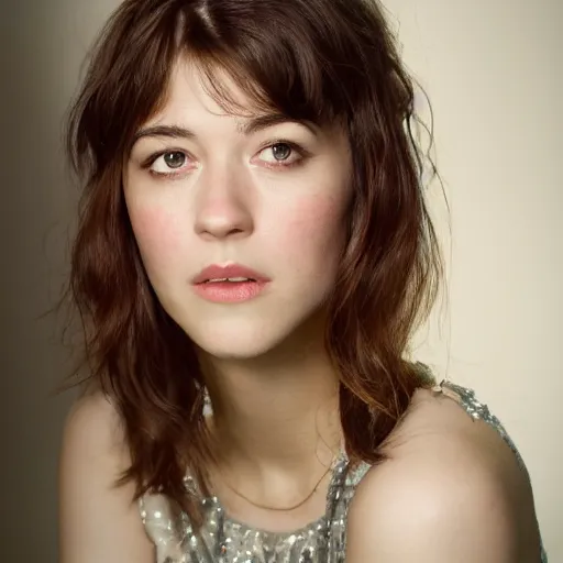 Image similar to a masterpiece portrait photo of a beautiful young woman who looks like a manic pixie dream girl mary elizabeth winstead, symmetrical face