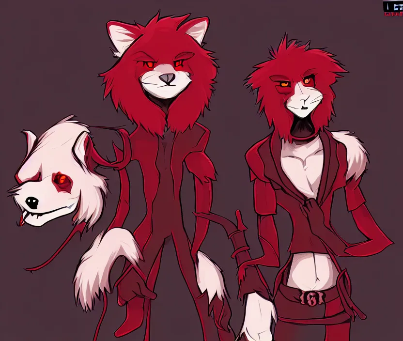 Image similar to furry - male - red - black - weasel - necromancer - fursona uhd ue 5 visual novel pc game expressions