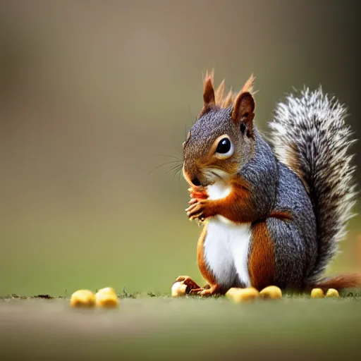 Prompt: a award winning photo of a squirrel having lunch, volumetric light effect