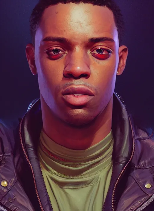 Image similar to Highly detailed portrait of Neonpunk Marques Brownlee, in GTA V, Stephen Bliss, unreal engine, fantasy art by Greg Rutkowski, Loish, Rhads, ferdinand knab, Makoto Shinkai and Lois van baarle, ilya kuvshinov, rossdraws, Tom Bagshaw, global illumination, radiant light, detailed and intricate environment