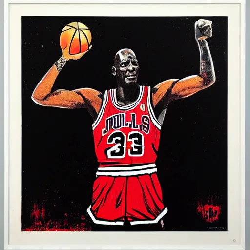 Image similar to Portrait of Michael Jordan raising his fist by Shepard Fairey