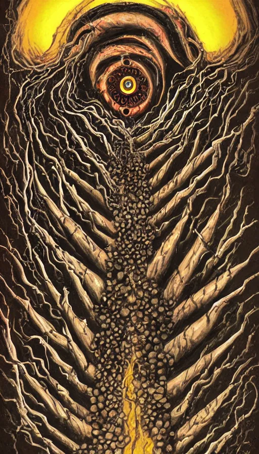 Prompt: a storm vortex made of many demonic eyes and teeth, by steve argyle