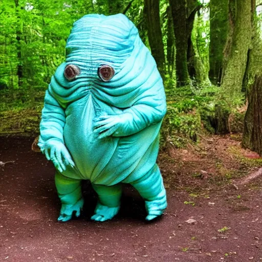 Prompt: a photo of a living 1 meter tardigrade with translucent skin walking in a park. the tardigrade evolved to be this large.