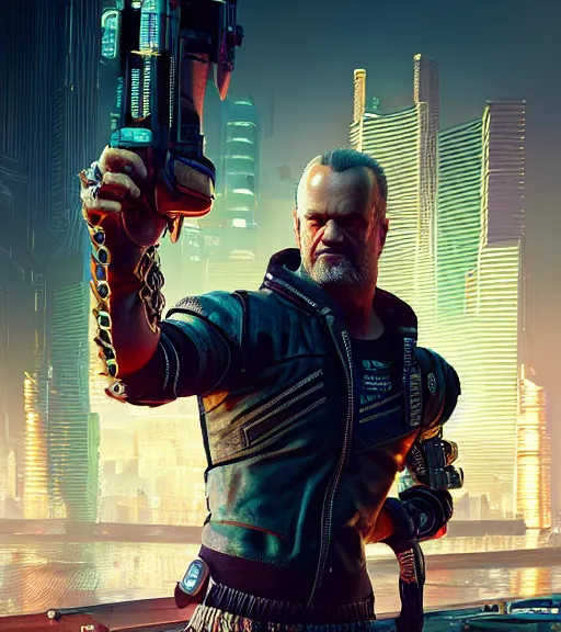 Image similar to cyberpunk 2 0 7 7, charismatic rugged male battle kelsey grammer - mage portrait, clothed in hooded, metal - plated battle armor atmospheric lighting painted intricate volumetric lighting, beautiful, sharp focus, ultra detailed by leesha hannigan, ross tran, thierry doizon, kai carpenter, ignacio fernandez rios