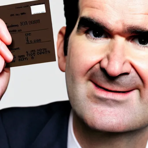 Prompt: close up of jimmy carr paying his tax return, digital image