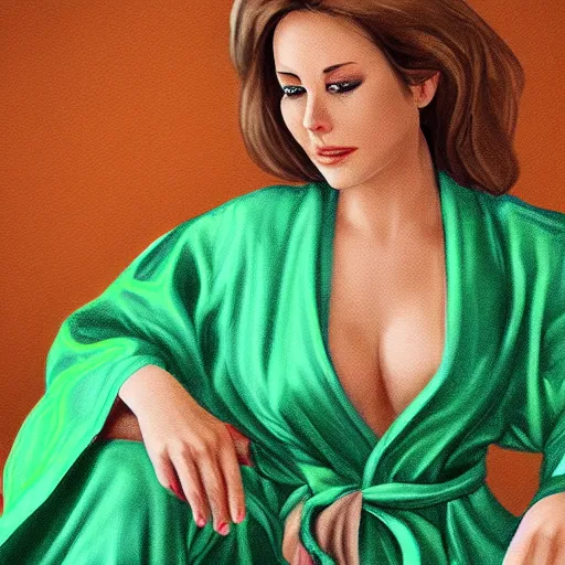 Image similar to a beautiful woman wearing a green robe, digital art