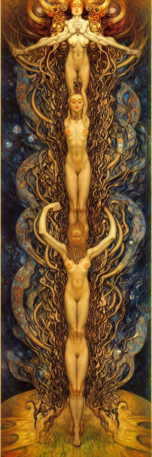 Image similar to Divine Chaos Engine by Karol Bak, Jean Delville, William Blake, Gustav Klimt, and Vincent Van Gogh, symbolist, visionary