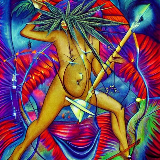 Image similar to ! dream elements of nature, angels and demons, hemp, bright colors, degenerate art