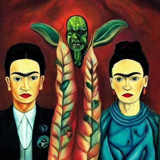 Image similar to beautiful frida kahlo painting of x - files